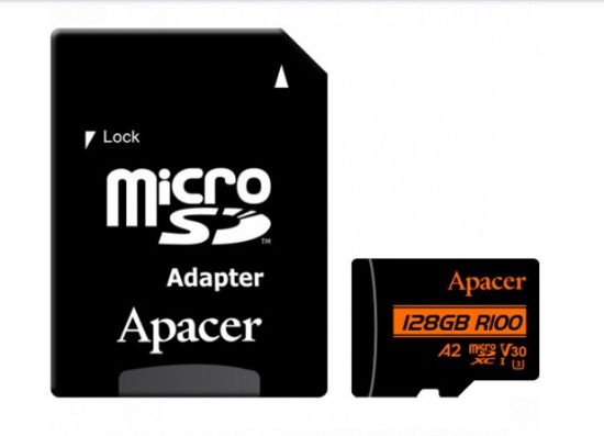  Зображення Карта пам`ятi MicroSDXC 128GB UHS-I/U3 Class 10 Apacer (AP128GMCSX10U8-R) + SD адаптер 